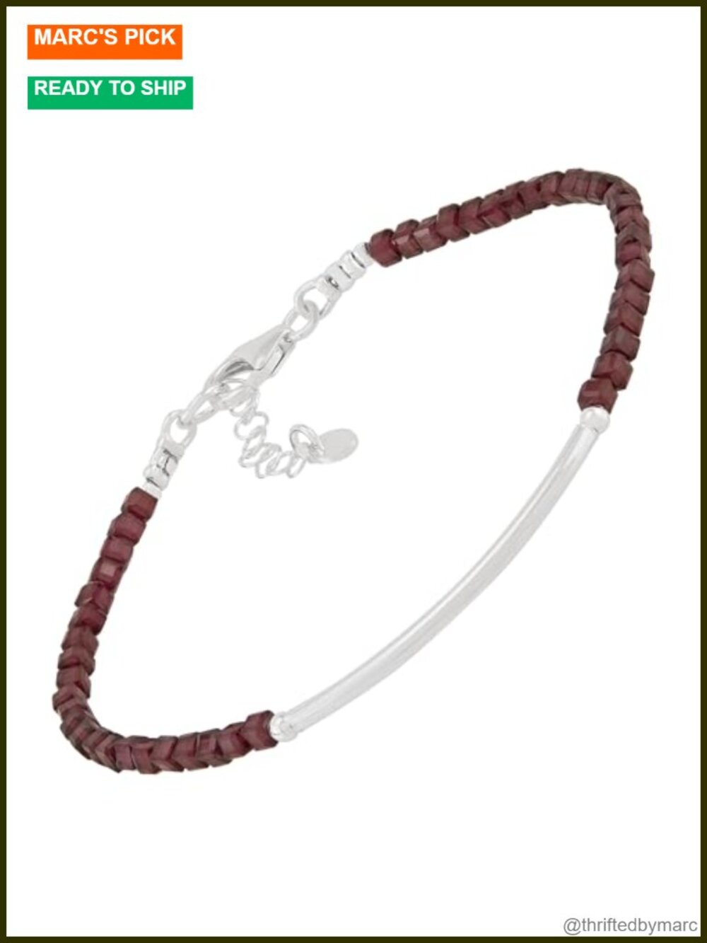 Sterling Silver Red Garnet Link Bracelet Adjustable 7.5-8.5 Inch